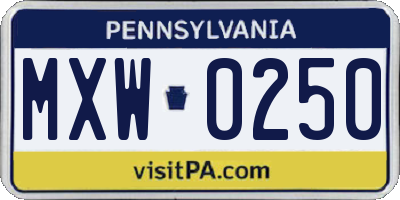 PA license plate MXW0250