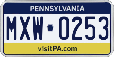 PA license plate MXW0253