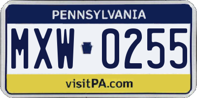 PA license plate MXW0255