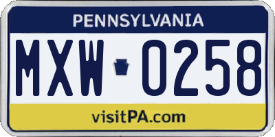 PA license plate MXW0258
