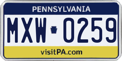 PA license plate MXW0259