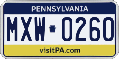 PA license plate MXW0260