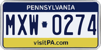 PA license plate MXW0274