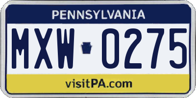 PA license plate MXW0275