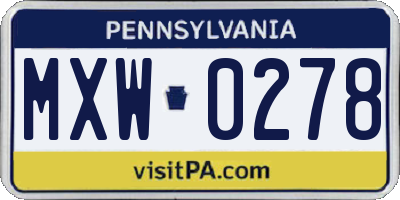 PA license plate MXW0278