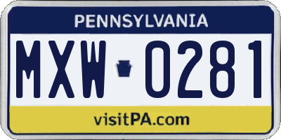 PA license plate MXW0281