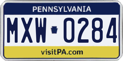 PA license plate MXW0284