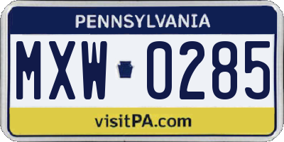 PA license plate MXW0285
