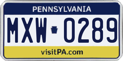 PA license plate MXW0289