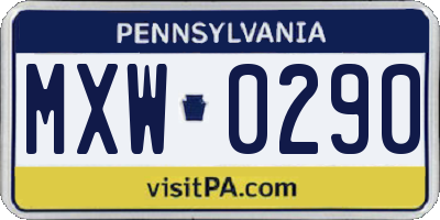 PA license plate MXW0290