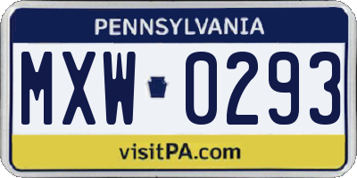 PA license plate MXW0293