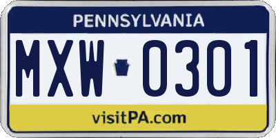 PA license plate MXW0301