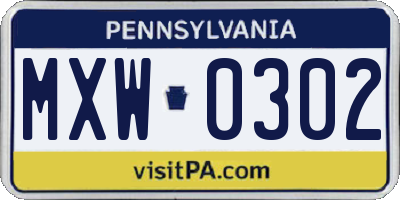 PA license plate MXW0302