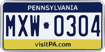 PA license plate MXW0304