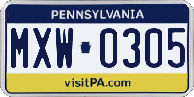 PA license plate MXW0305