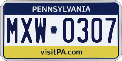 PA license plate MXW0307
