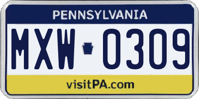 PA license plate MXW0309