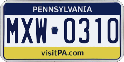PA license plate MXW0310