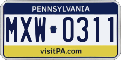 PA license plate MXW0311