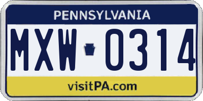 PA license plate MXW0314