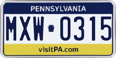 PA license plate MXW0315
