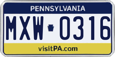 PA license plate MXW0316