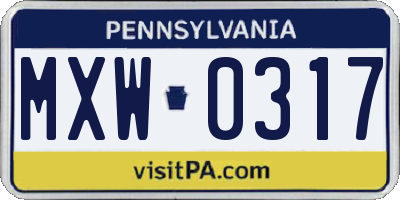 PA license plate MXW0317