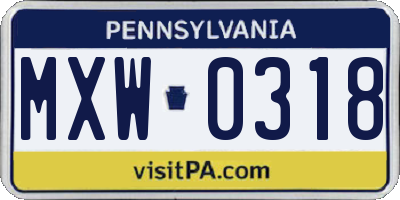 PA license plate MXW0318