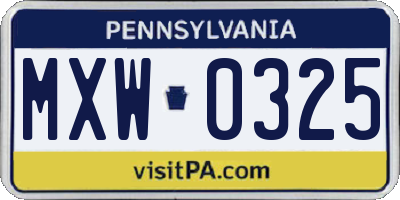 PA license plate MXW0325