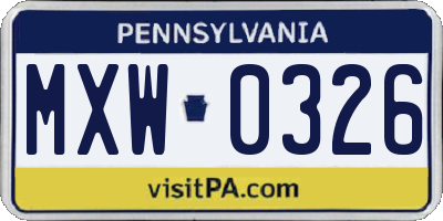 PA license plate MXW0326