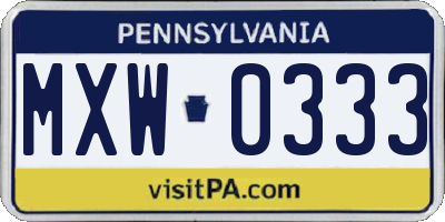 PA license plate MXW0333