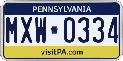 PA license plate MXW0334