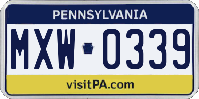 PA license plate MXW0339