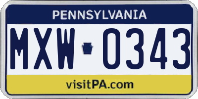 PA license plate MXW0343