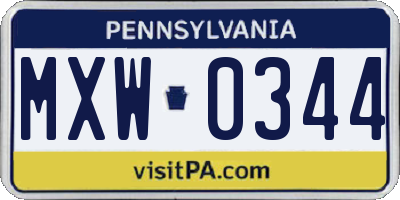 PA license plate MXW0344