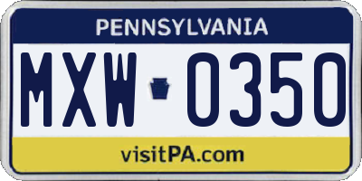 PA license plate MXW0350