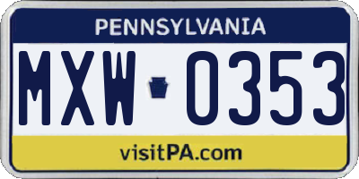 PA license plate MXW0353