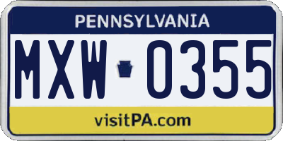 PA license plate MXW0355