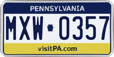 PA license plate MXW0357