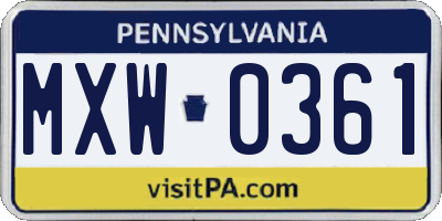PA license plate MXW0361
