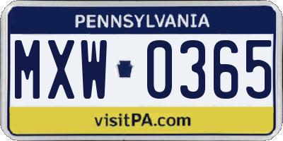 PA license plate MXW0365