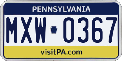 PA license plate MXW0367