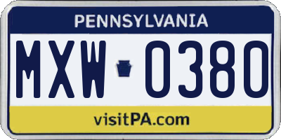 PA license plate MXW0380