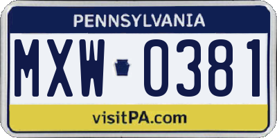 PA license plate MXW0381