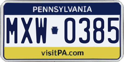 PA license plate MXW0385