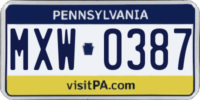 PA license plate MXW0387