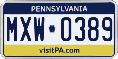 PA license plate MXW0389
