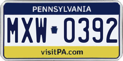 PA license plate MXW0392