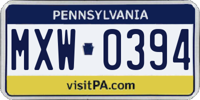 PA license plate MXW0394