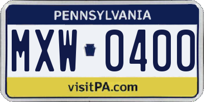 PA license plate MXW0400